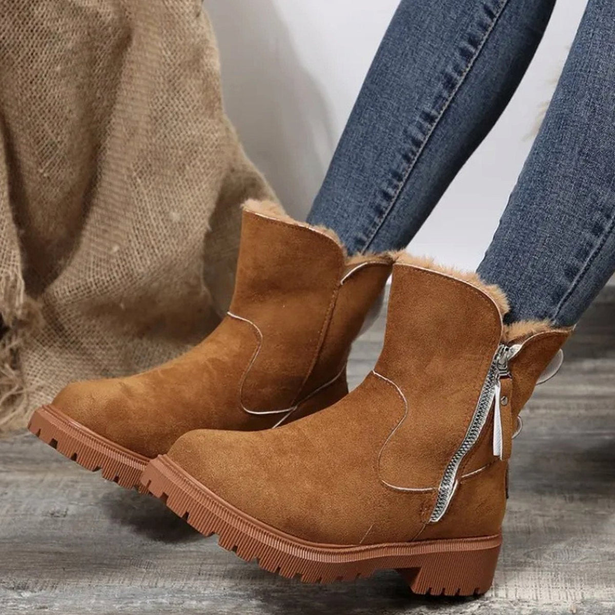 Women's Ankle Boots Fluffy Collar Casual Winter Style Everyday Wear