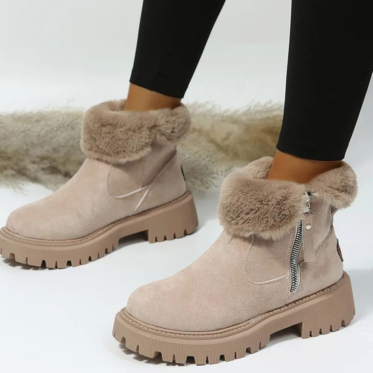 Women's Ankle Boots Fluffy Collar Casual Winter Style Everyday Wear