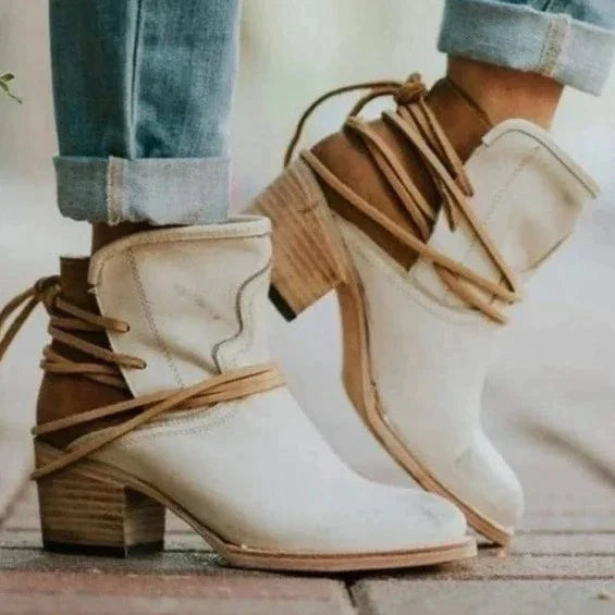Women's Ankle Boots Wrap Lace Detail Block Heel Stylish Everyday Footwear