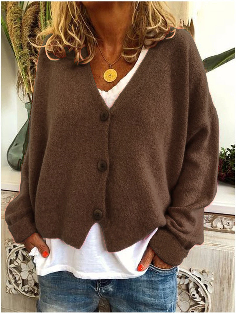 Women's Oversized Cardigan Sweater V-Neck Button Front Long Sleeve Casual