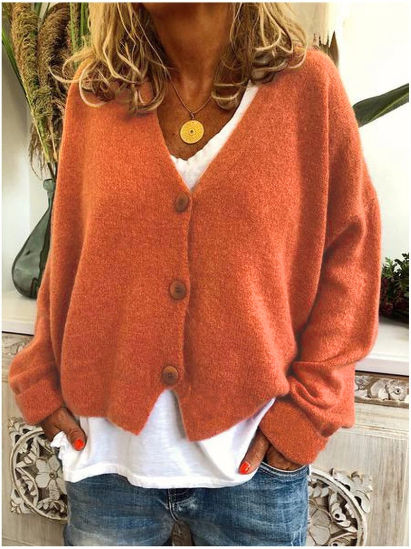 Women's Oversized Cardigan Sweater V-Neck Button Front Long Sleeve Casual