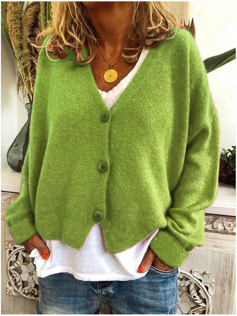 Women's Oversized Cardigan Sweater V-Neck Button Front Long Sleeve Casual
