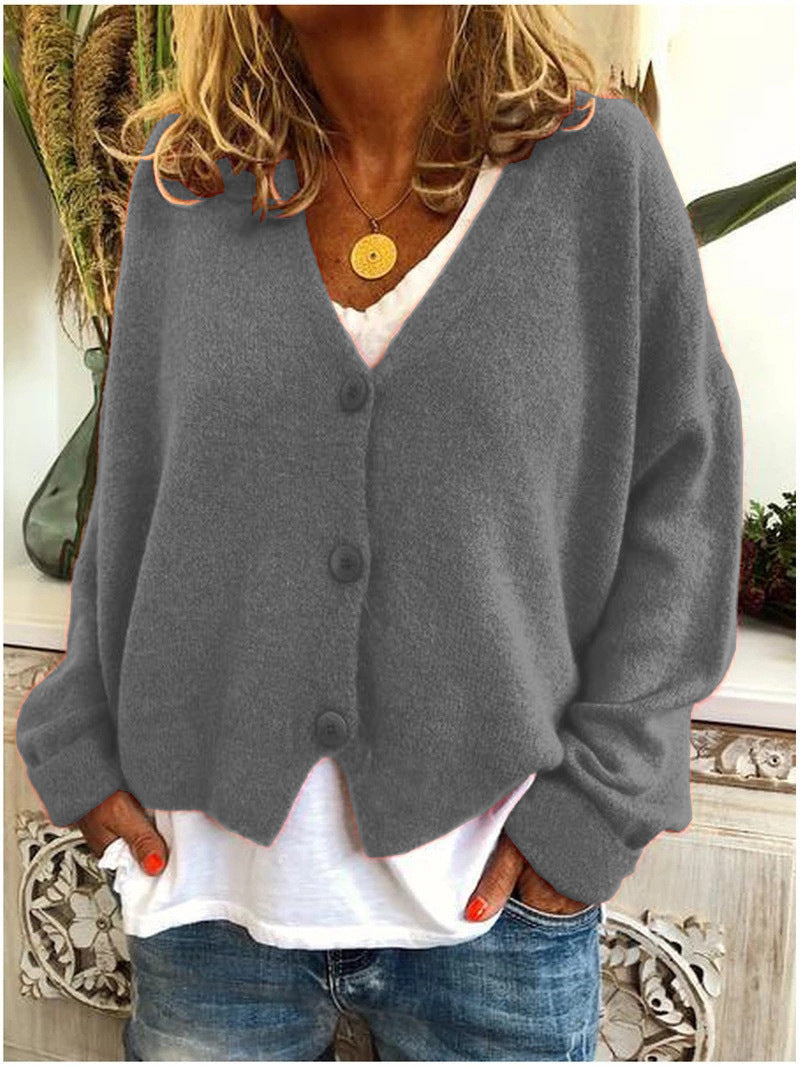 Women's Oversized Cardigan Sweater V-Neck Button Front Long Sleeve Casual