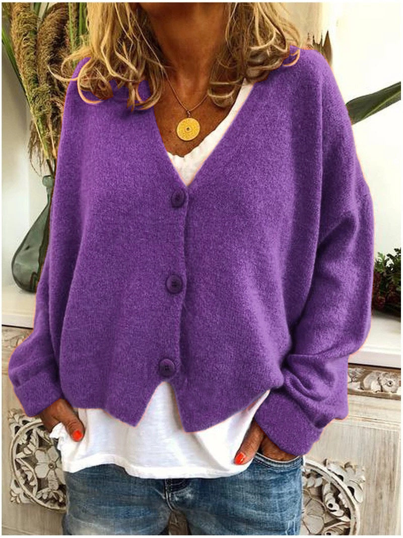 Women's Oversized Cardigan Sweater V-Neck Button Front Long Sleeve Casual