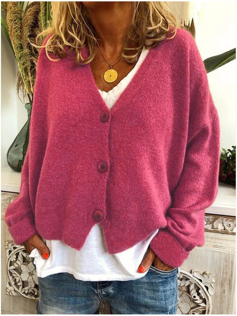 Women's Oversized Cardigan Sweater V-Neck Button Front Long Sleeve Casual