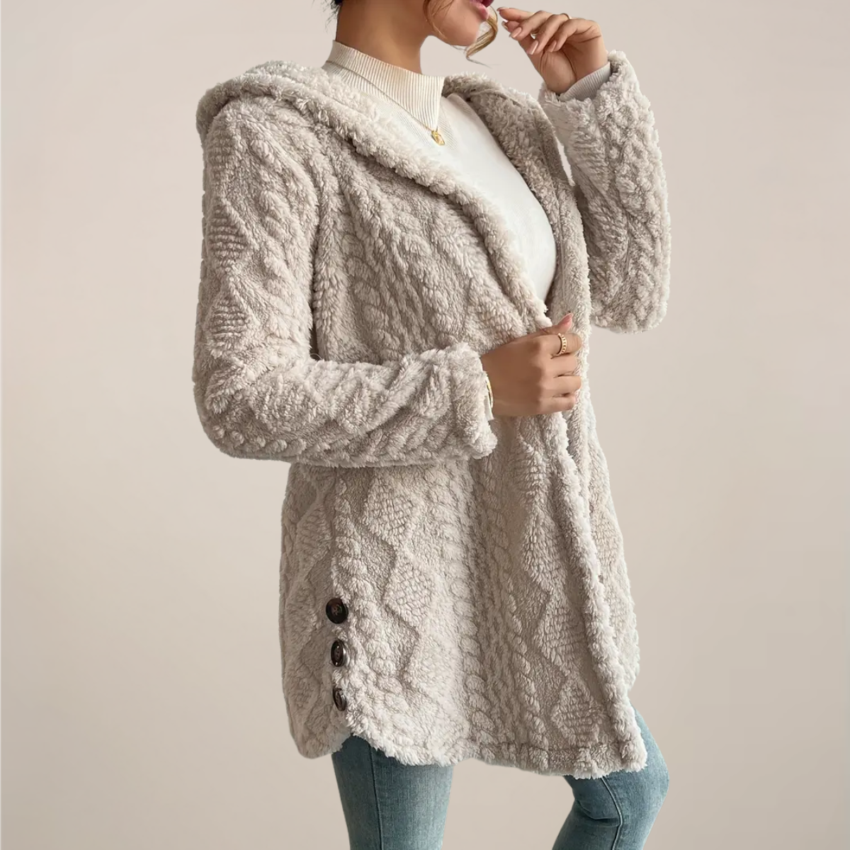 Women's Oversized Knit Cardigan Hooded Long Sleeve Button Closure Casual