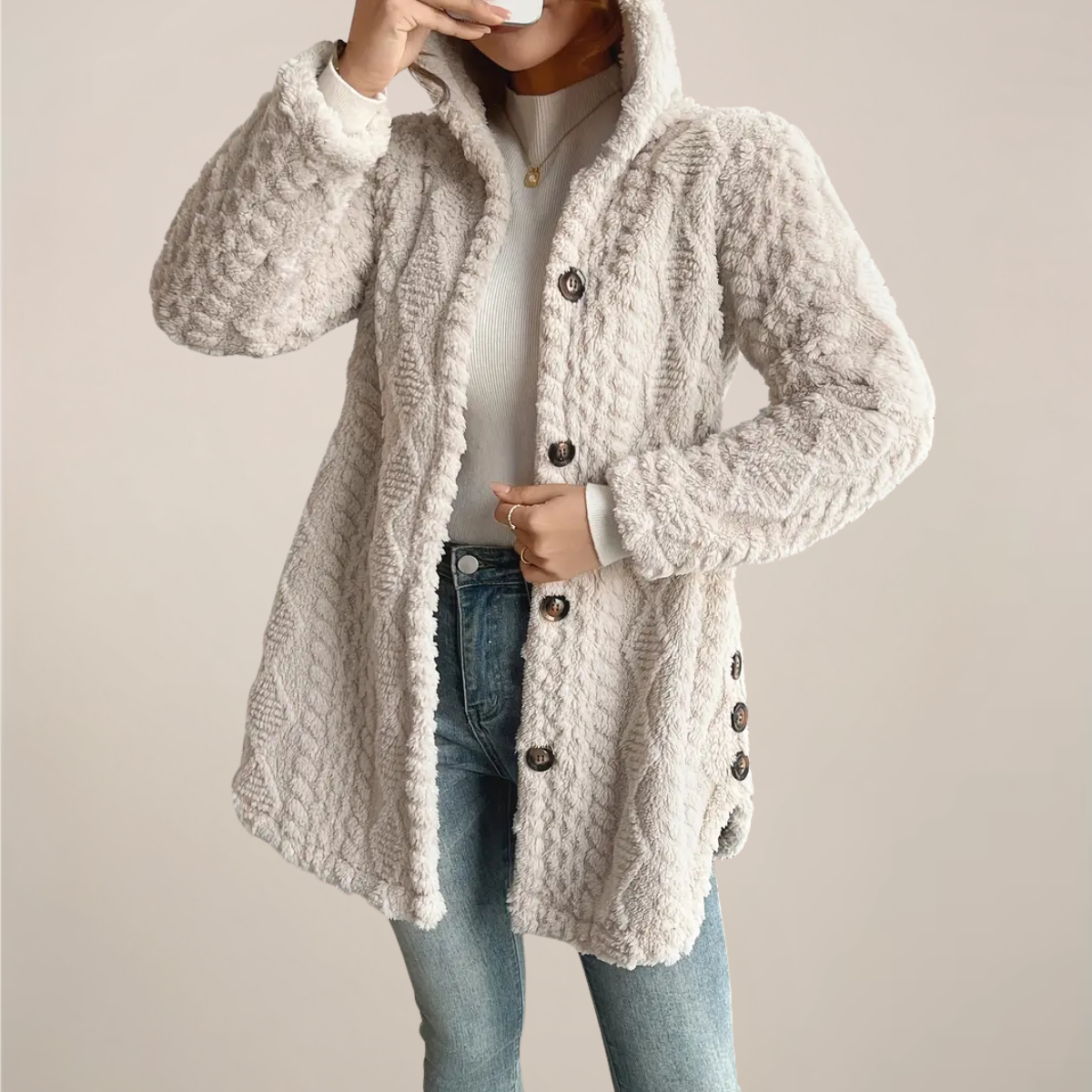 Women's Oversized Knit Cardigan Hooded Long Sleeve Button Closure Casual