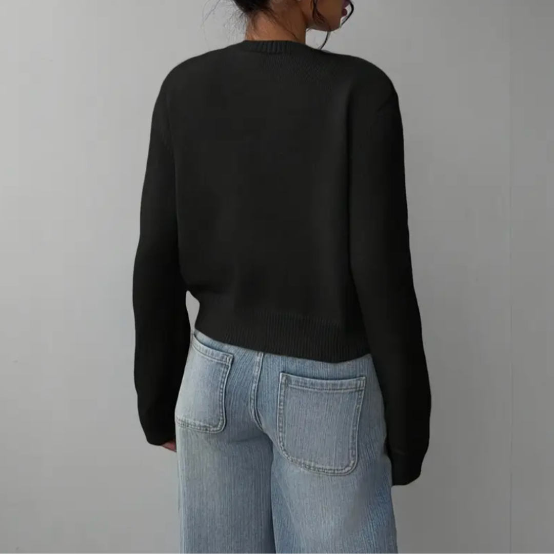 Women's Cropped Cardigan Long Sleeve Crew Neck Button Front Ribbed Knit Style