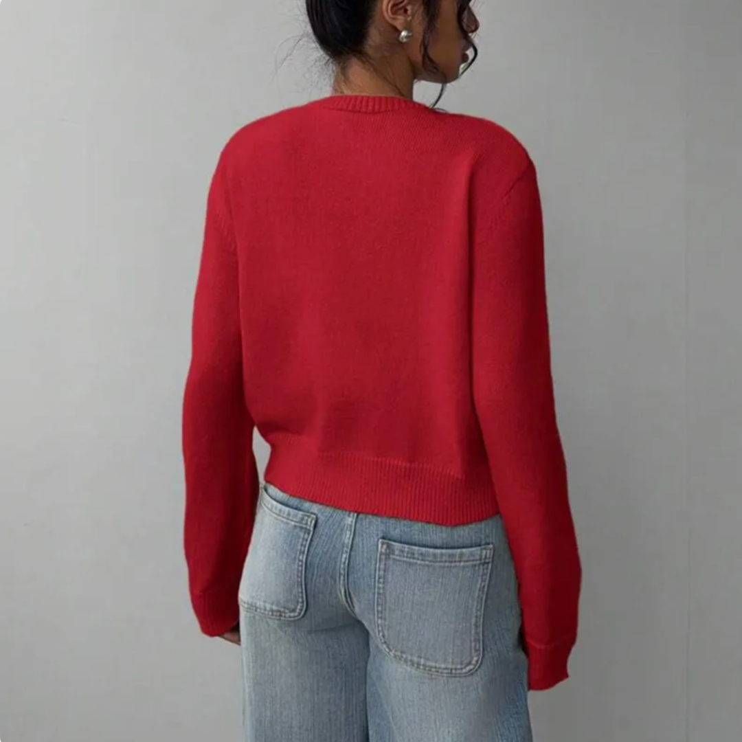 Women's Cropped Cardigan Long Sleeve Crew Neck Button Front Ribbed Knit Style