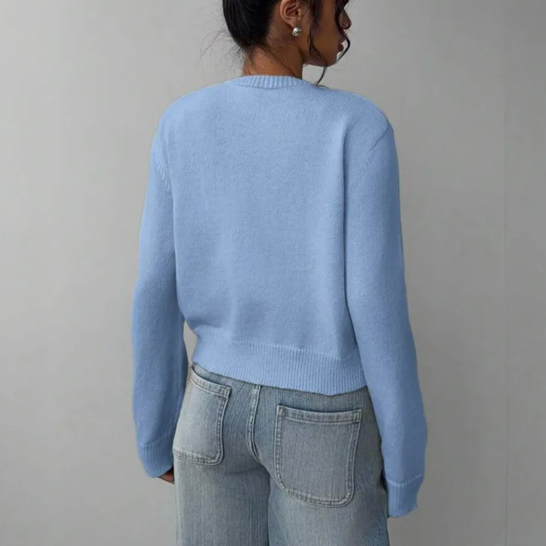 Women's Cropped Cardigan Long Sleeve Crew Neck Button Front Ribbed Knit Style