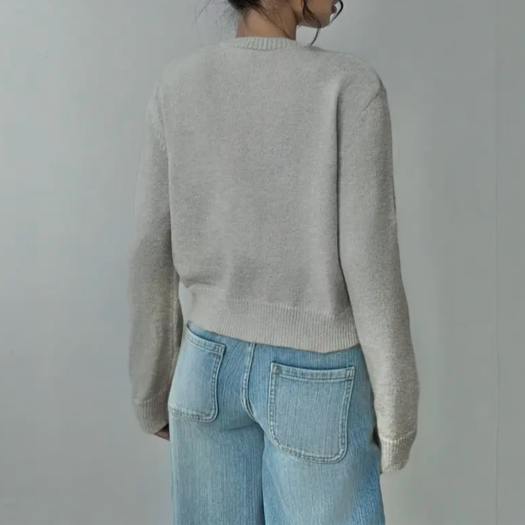 Women's Cropped Cardigan Long Sleeve Crew Neck Button Front Ribbed Knit Style
