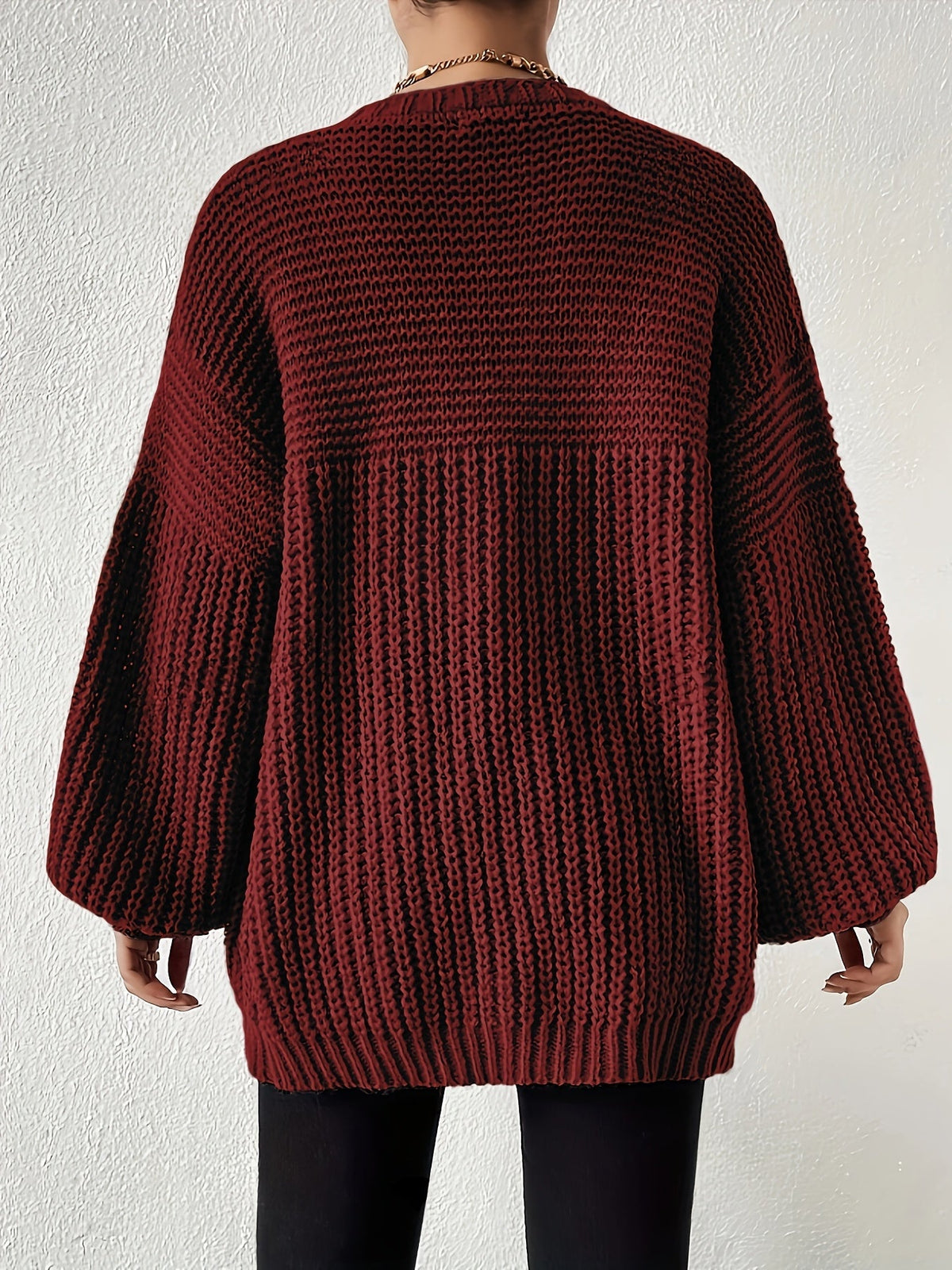 Women's Oversized Knit Cardigan Open Front Balloon Sleeve Relaxed Style