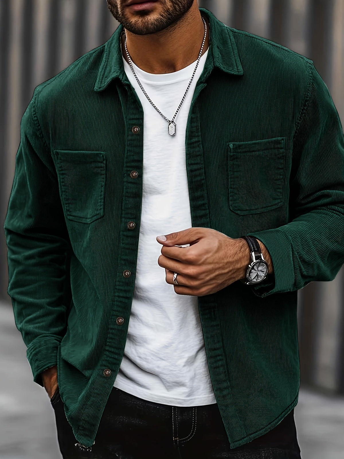Men's Long-Sleeve Overshirt Button-Up Pocketed Casual Everyday Style