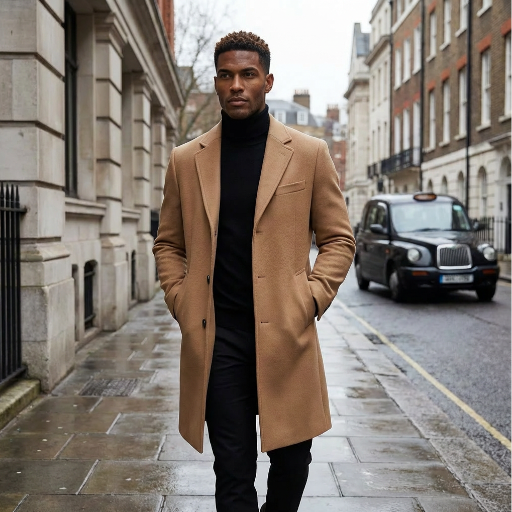 Men's Tailored Overcoat Structured Fit Long Sleeve Notched Collar Classic Styling