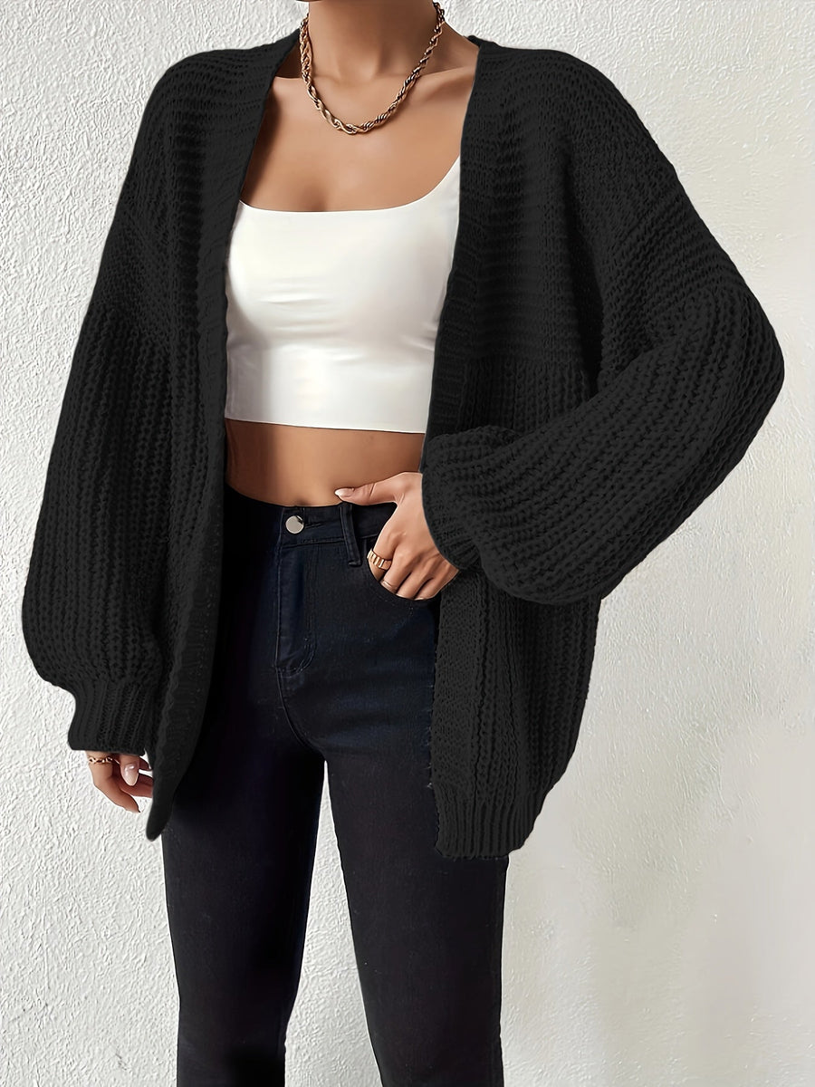 Women's Oversized Knit Cardigan Open Front Balloon Sleeve Relaxed Style