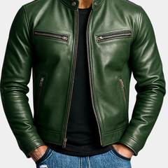 Men's Biker Jacket Fitted Design Asymmetrical Zip Long Sleeve Stylish Casual