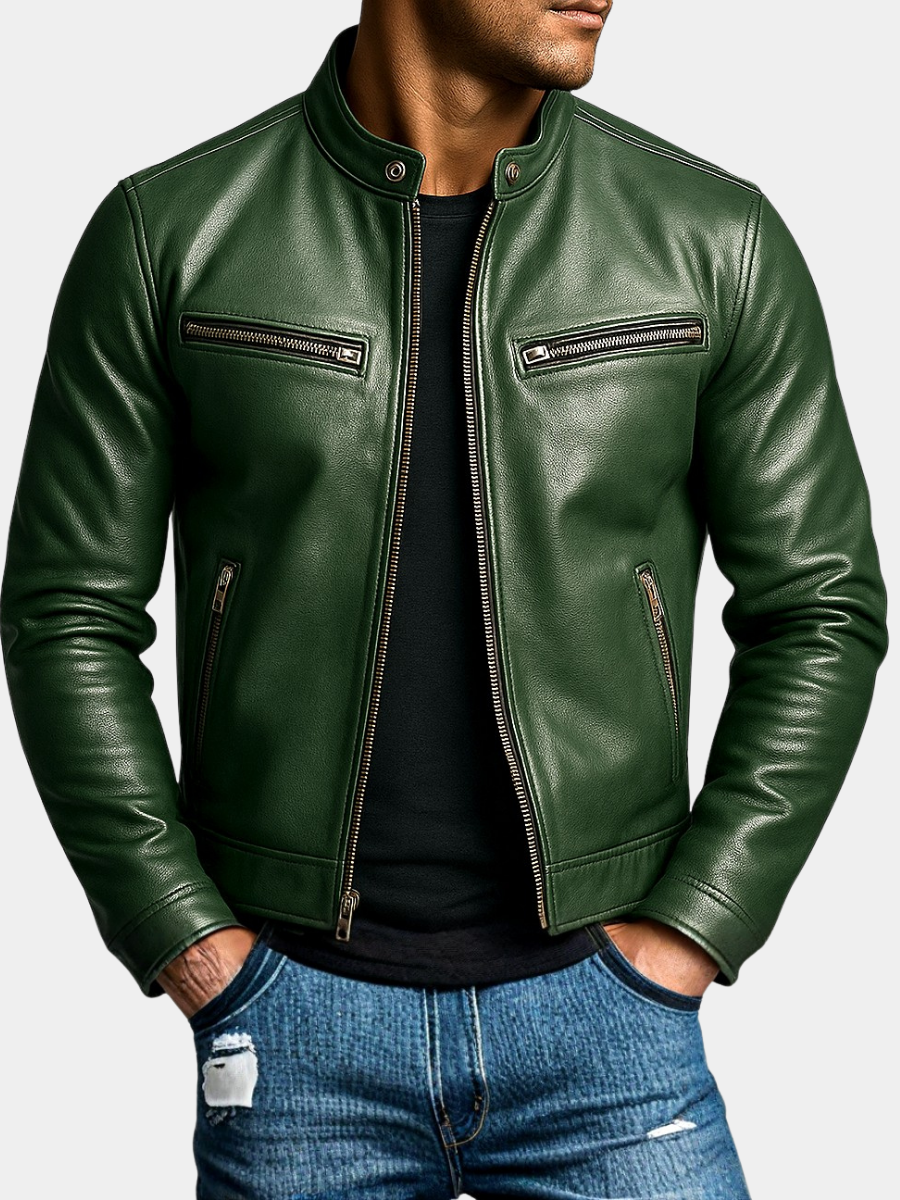 Men's Biker Jacket Fitted Design Asymmetrical Zip Long Sleeve Stylish Casual