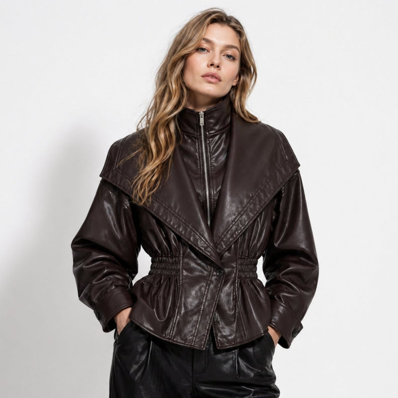 Women's Tailored Leather Jacket Notch Lapel Fitted Casual Everyday Stylish