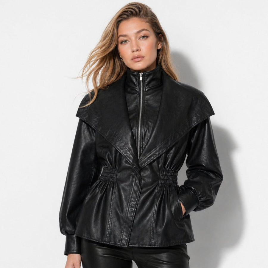 Women's Tailored Leather Jacket Notch Lapel Fitted Casual Everyday Stylish