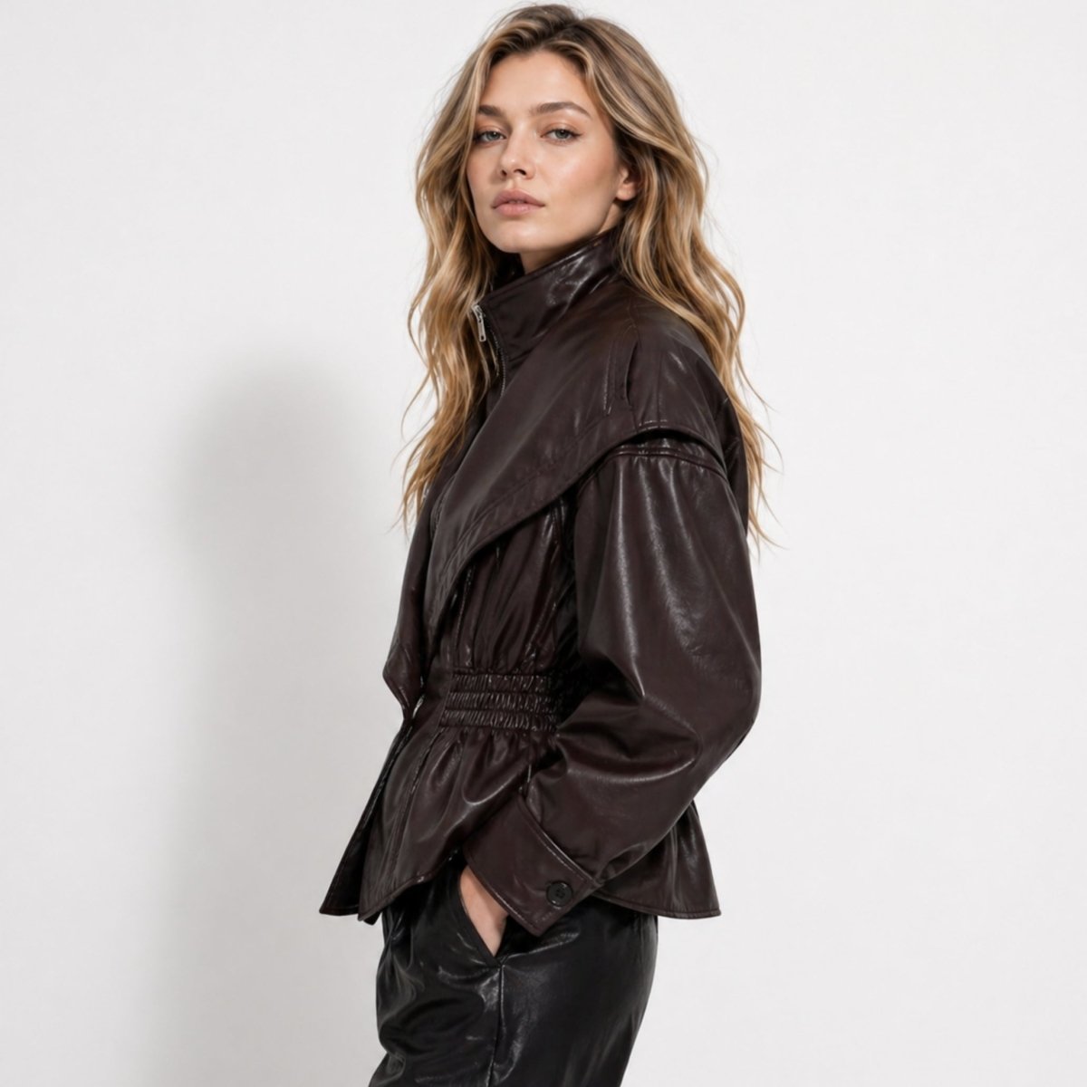 Women's Tailored Leather Jacket Notch Lapel Fitted Casual Everyday Stylish