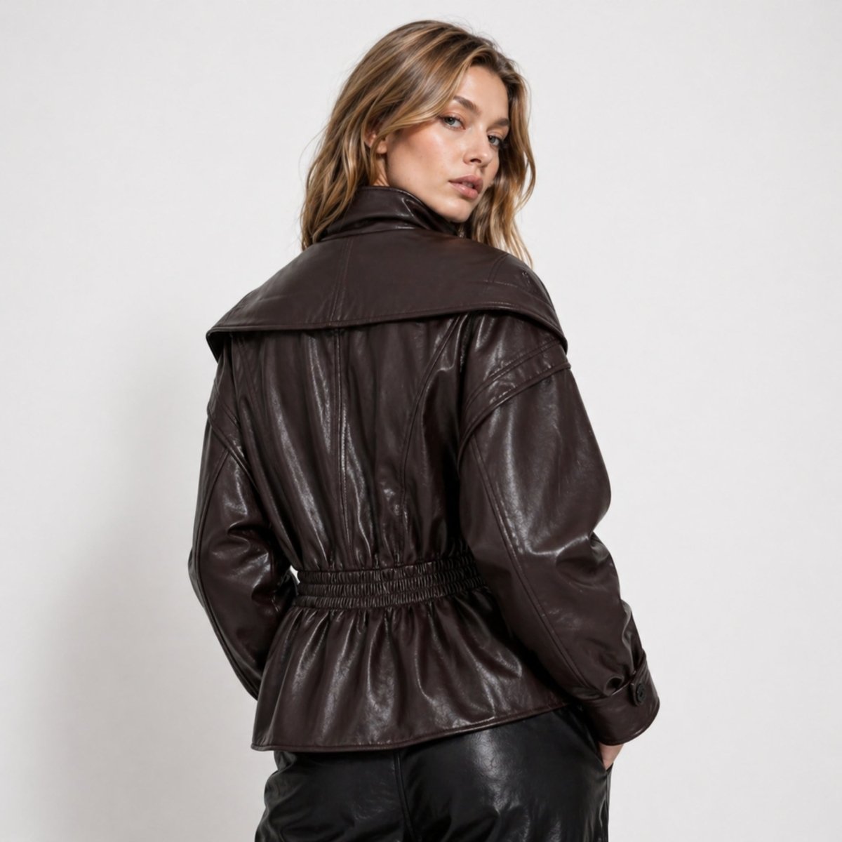 Women's Tailored Leather Jacket Notch Lapel Fitted Casual Everyday Stylish