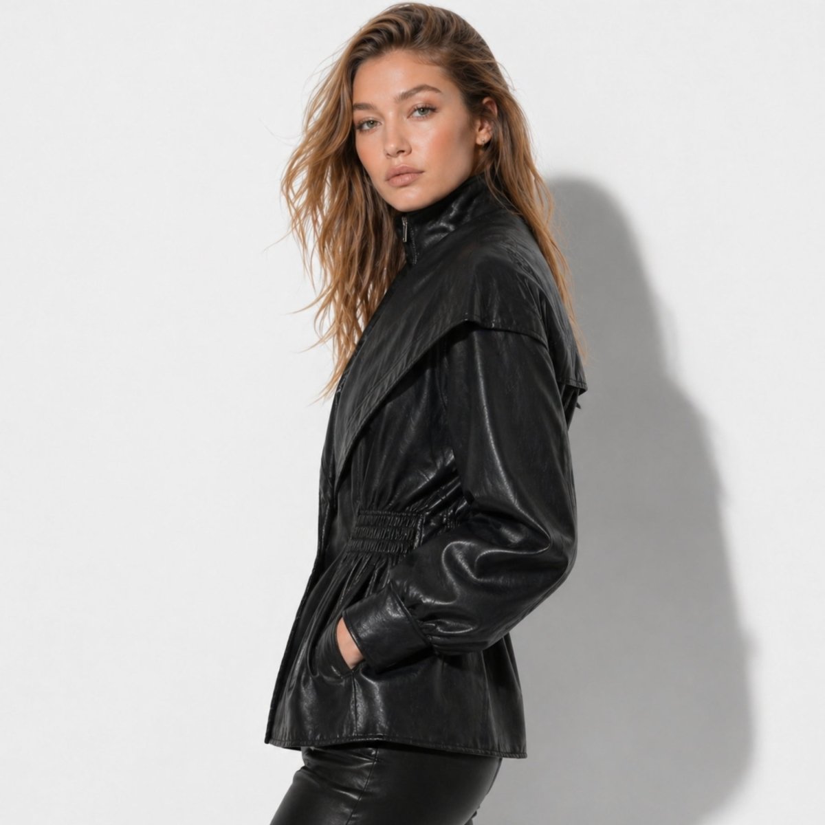 Women's Tailored Leather Jacket Notch Lapel Fitted Casual Everyday Stylish
