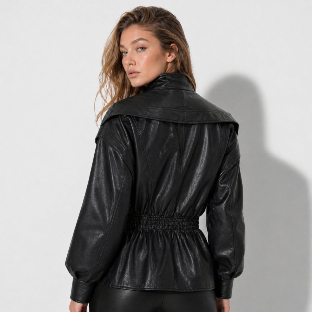 Women's Tailored Leather Jacket Notch Lapel Fitted Casual Everyday Stylish