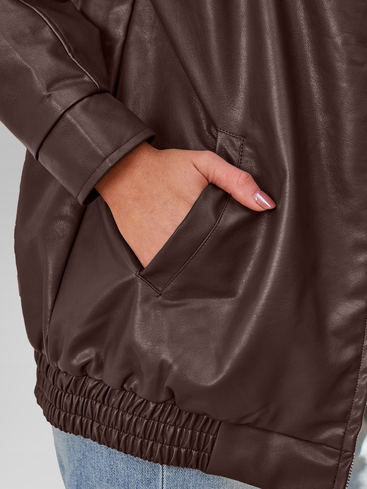 Women's Oversized Leather Jacket Relaxed Fit Long Sleeve Classic Styling Everyday