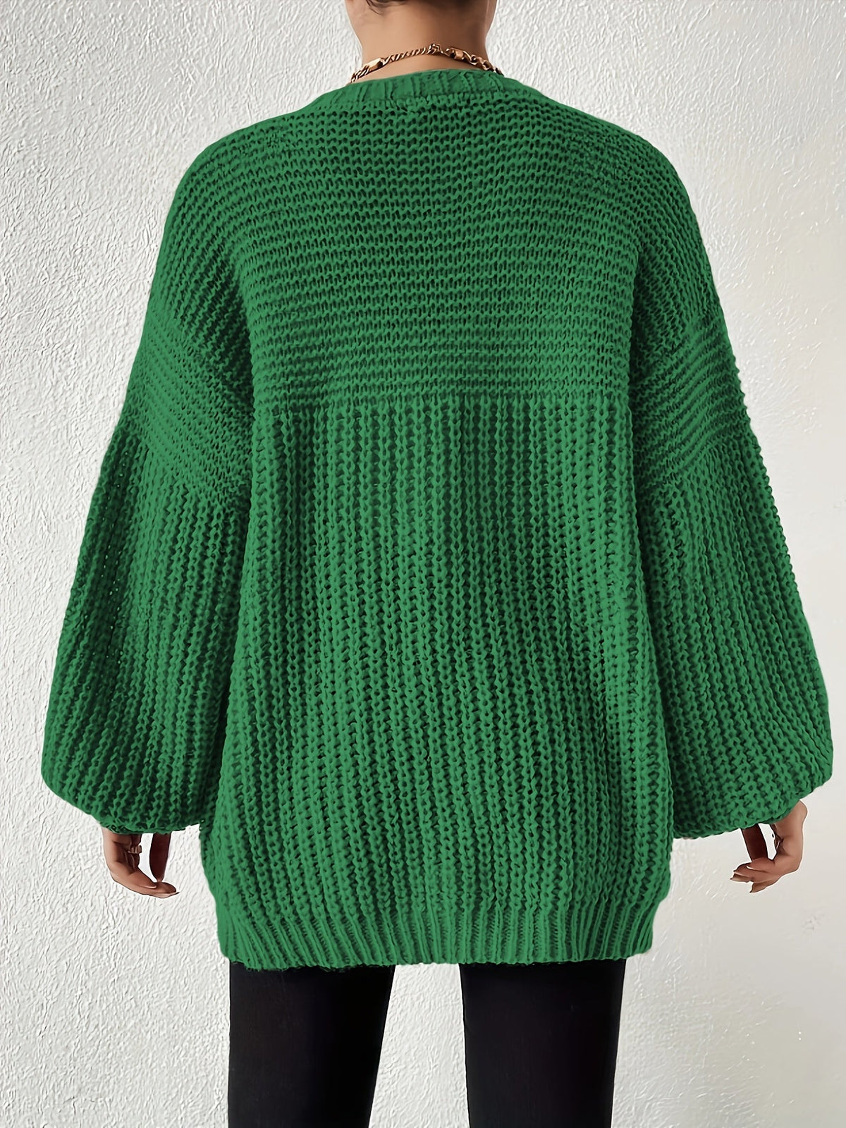 Women's Oversized Knit Cardigan Open Front Balloon Sleeve Relaxed Style