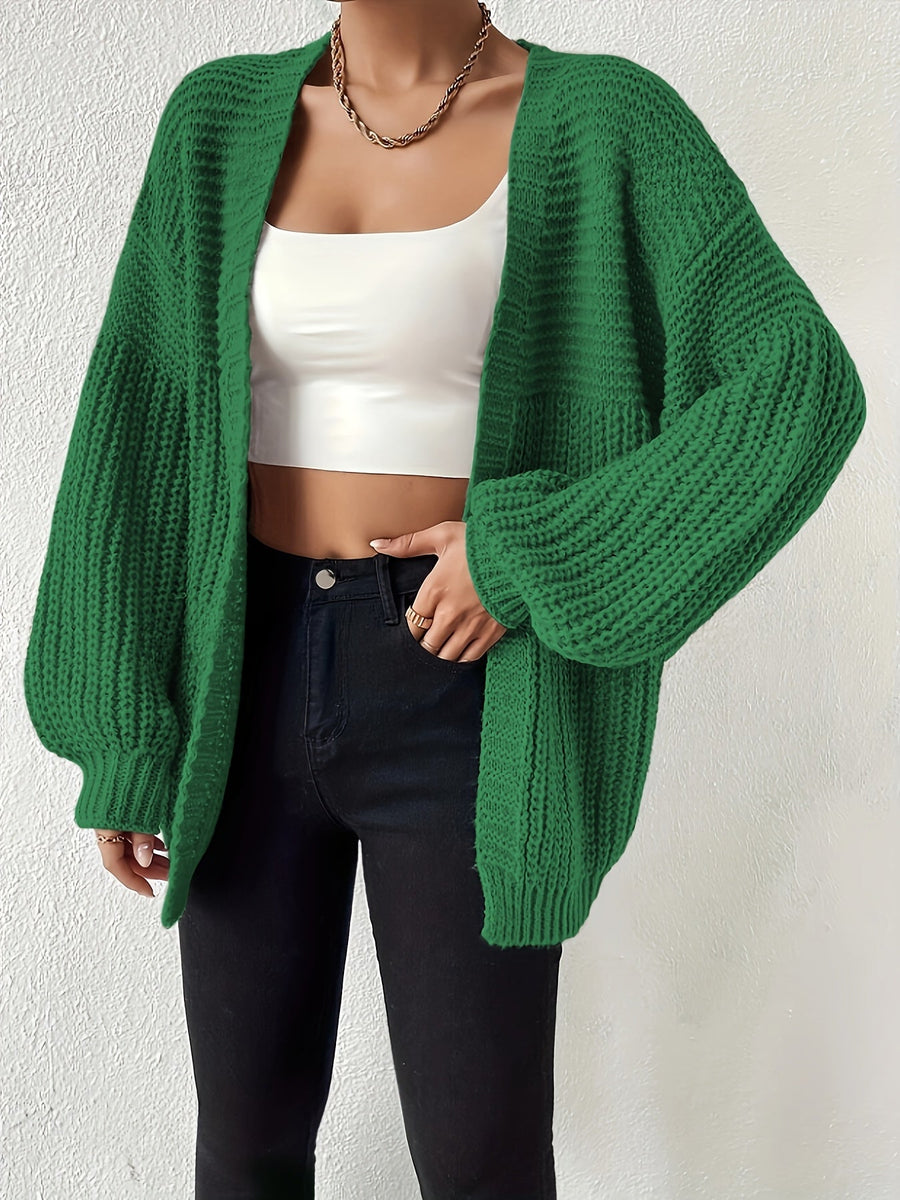 Women's Oversized Knit Cardigan Open Front Balloon Sleeve Relaxed Style