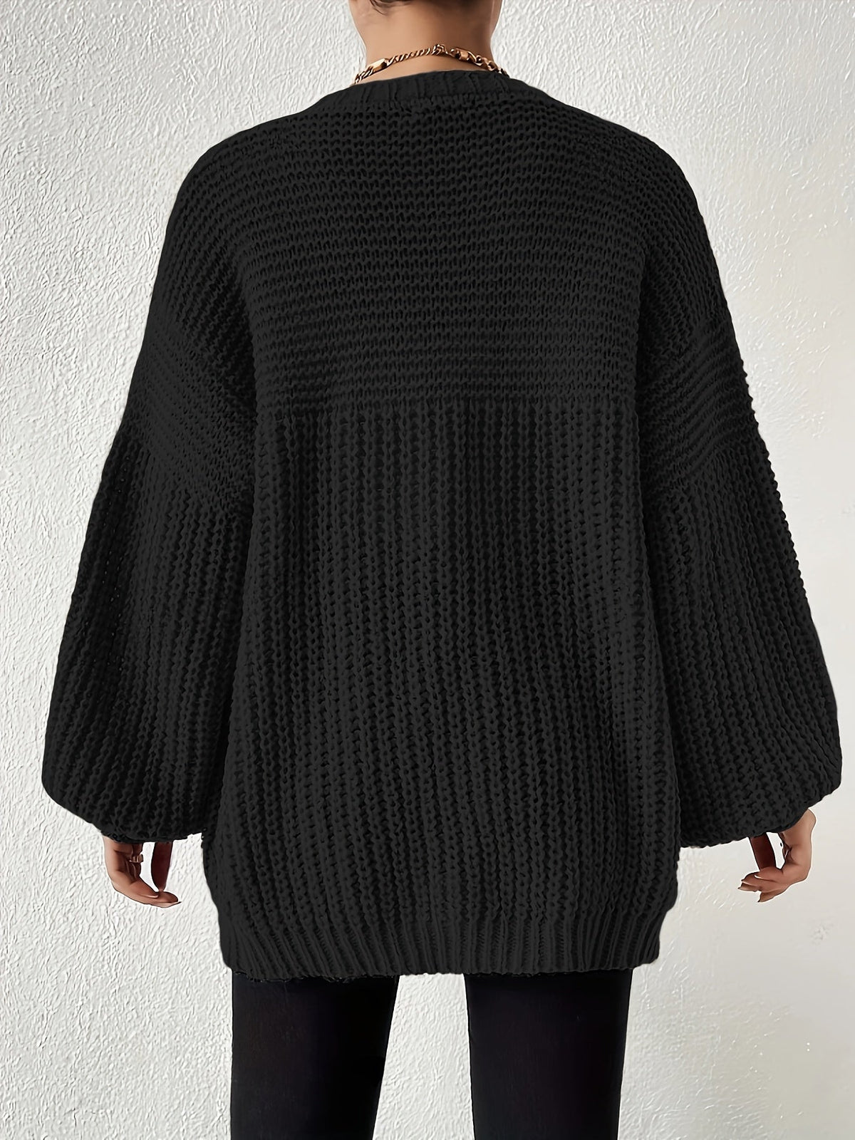 Women's Oversized Knit Cardigan Open Front Balloon Sleeve Relaxed Style