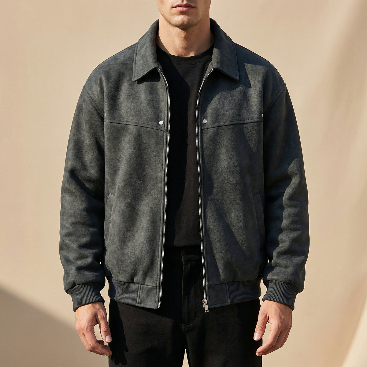Men's Classic Biker Jacket Zip Front Notched Collar Casual Everyday Wear