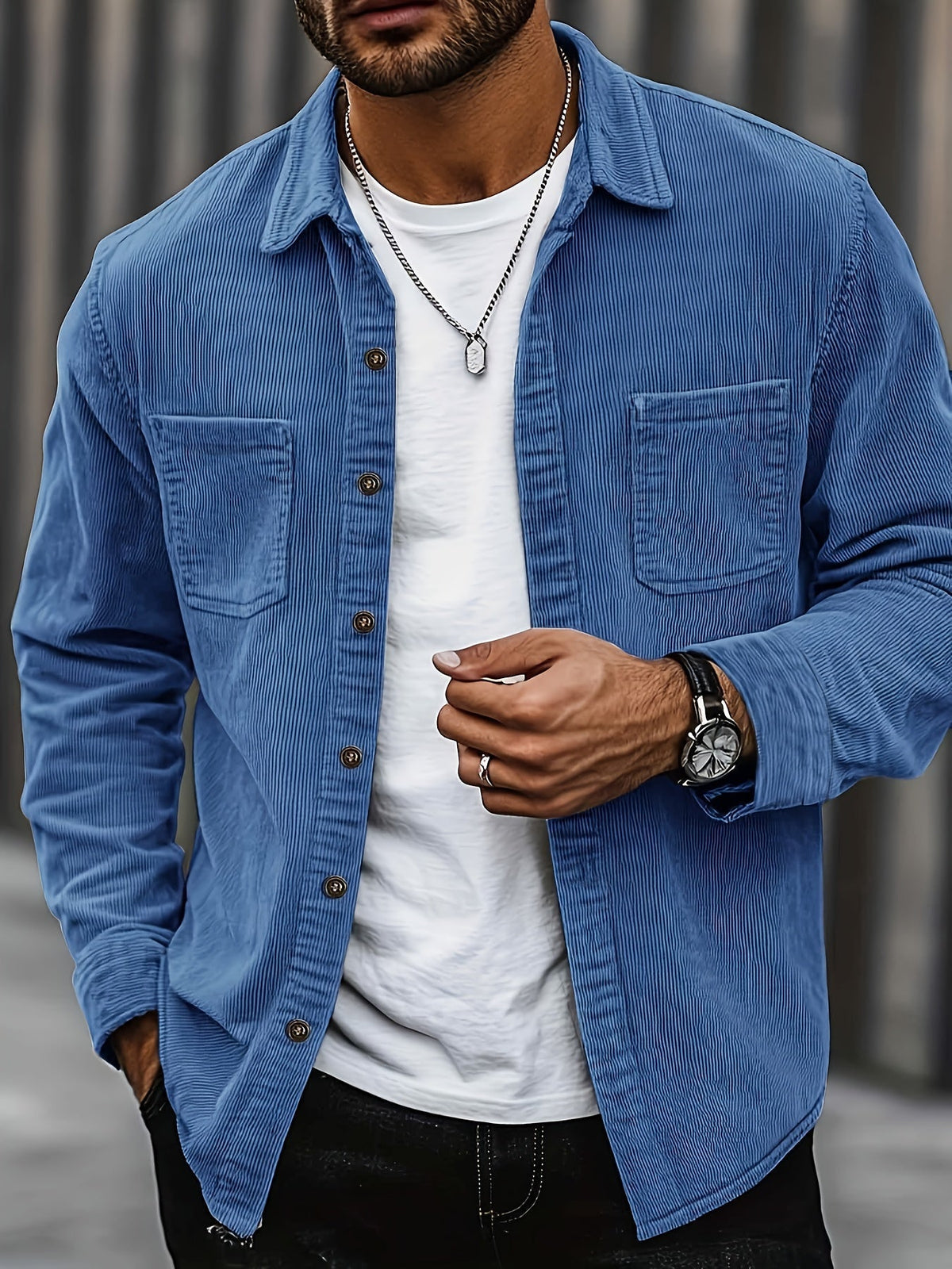 Men's Long-Sleeve Overshirt Button-Up Pocketed Casual Everyday Style