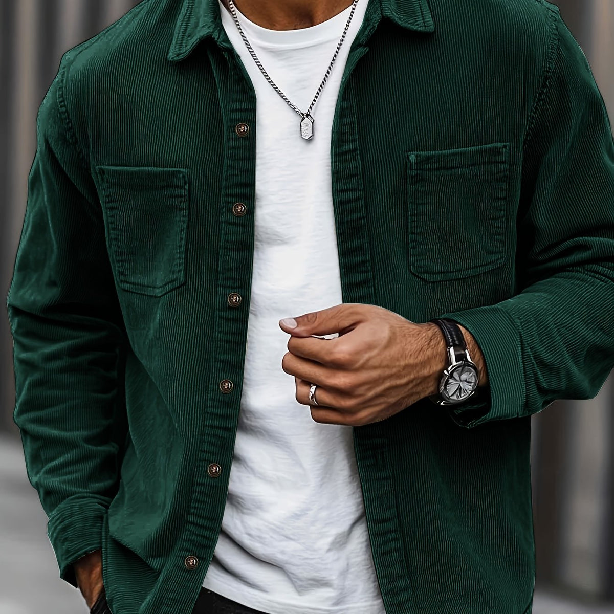 Men's Long-Sleeve Overshirt Button-Up Pocketed Casual Everyday Style