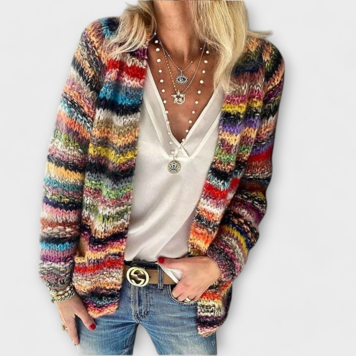 Women's Oversized Striped Cardigan Sweater Open Front Long Sleeve Boho Style