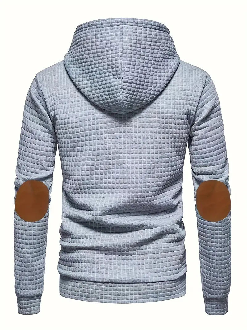 Men's Casual Waffle-Knit Hoodie Long Sleeve Relaxed Fit Everyday Wear