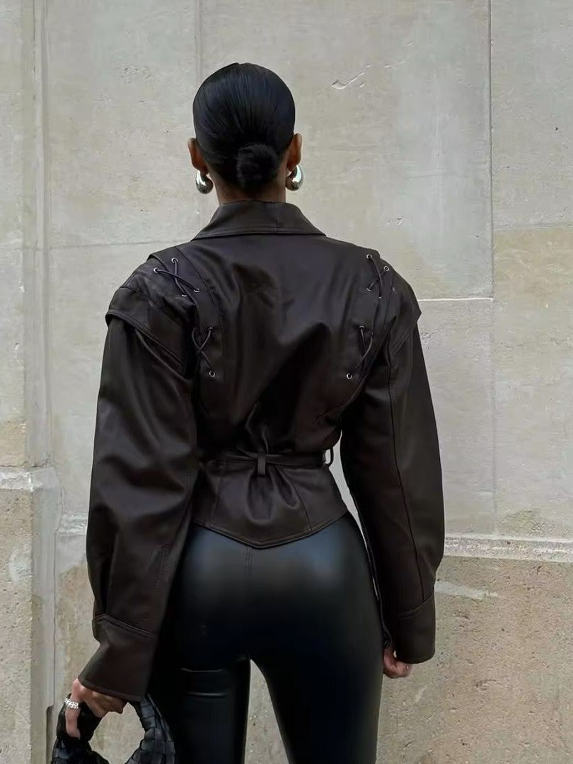 Women's Classic Biker Jacket Fitted Style Zipper Closure Casual Everyday