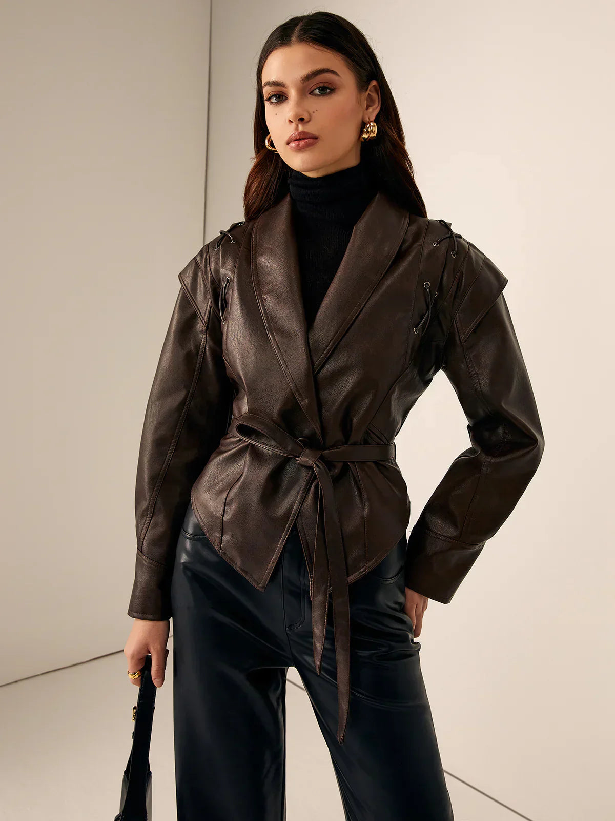 Women's Classic Biker Jacket Fitted Style Zipper Closure Casual Everyday