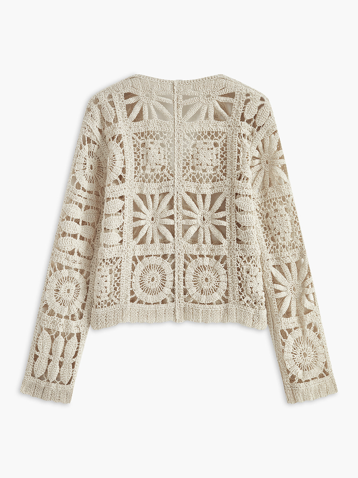 Women's Bohemian Crochet Cardigan V-Neck Long Sleeve Button Front Casual Wear