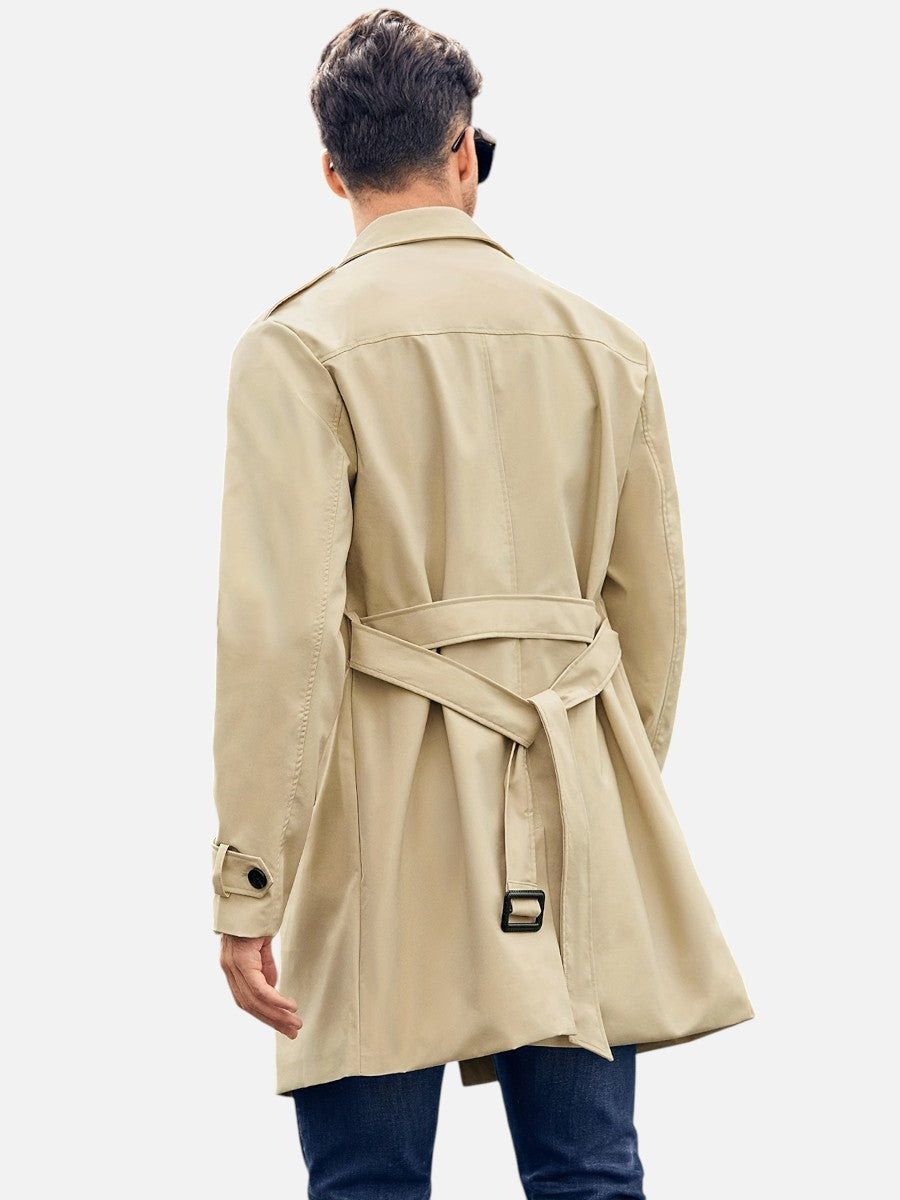 Men's Double-Breasted Trench Coat Long Sleeve Classic Fit Stylish Layering