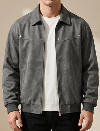 Men's Classic Biker Jacket Zip Front Notched Collar Casual Everyday Wear