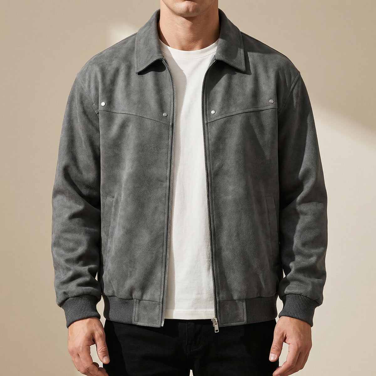 Men's Classic Biker Jacket Zip Front Notched Collar Casual Everyday Wear