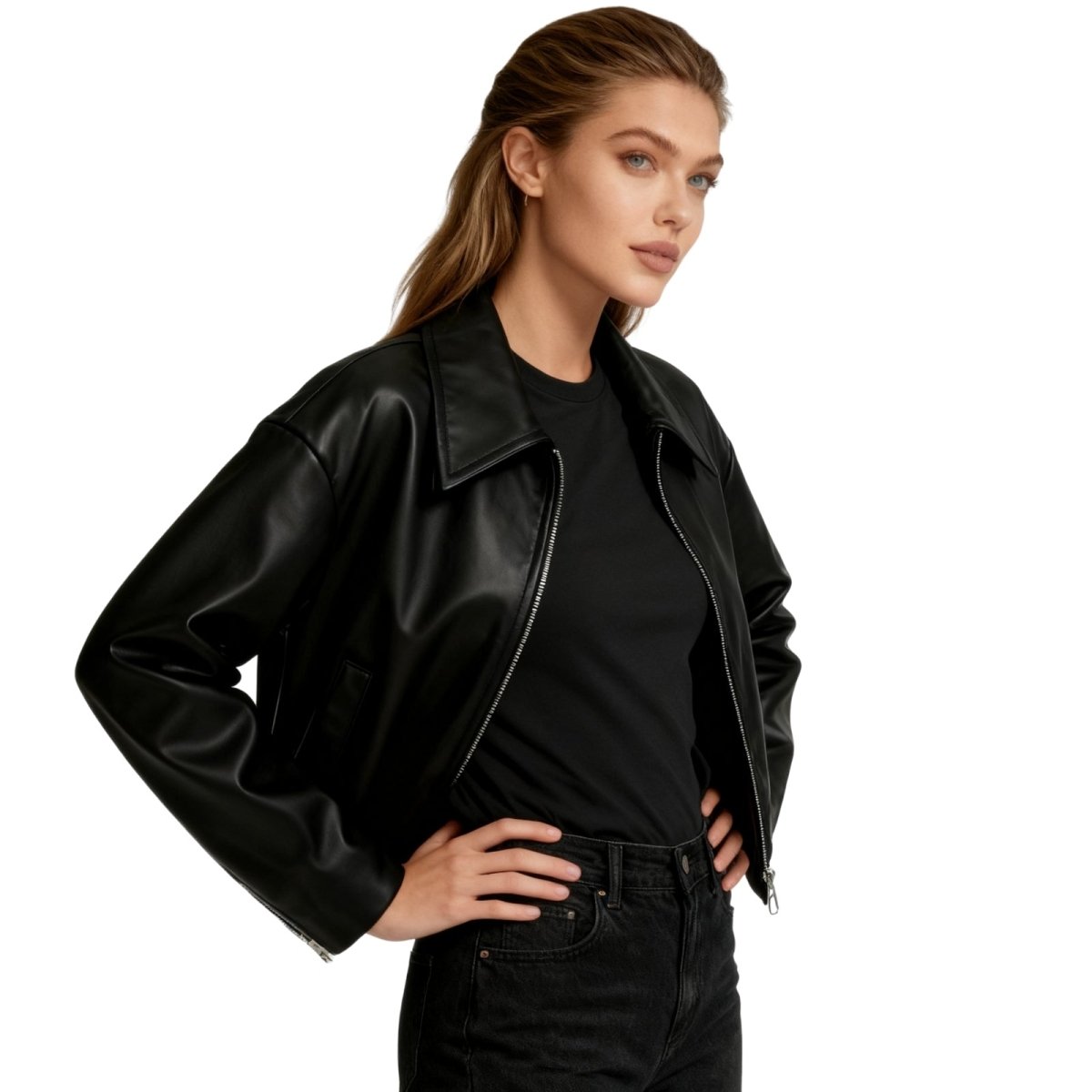 Women's Oversized Leather Jacket Curated Editorial Design Relaxed Fit Casual