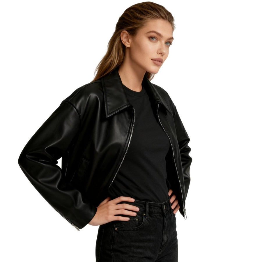 Women's Oversized Leather Jacket Curated Editorial Design Relaxed Fit Casual