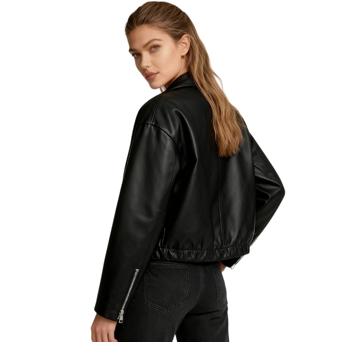 Women's Oversized Leather Jacket Curated Editorial Design Relaxed Fit Casual