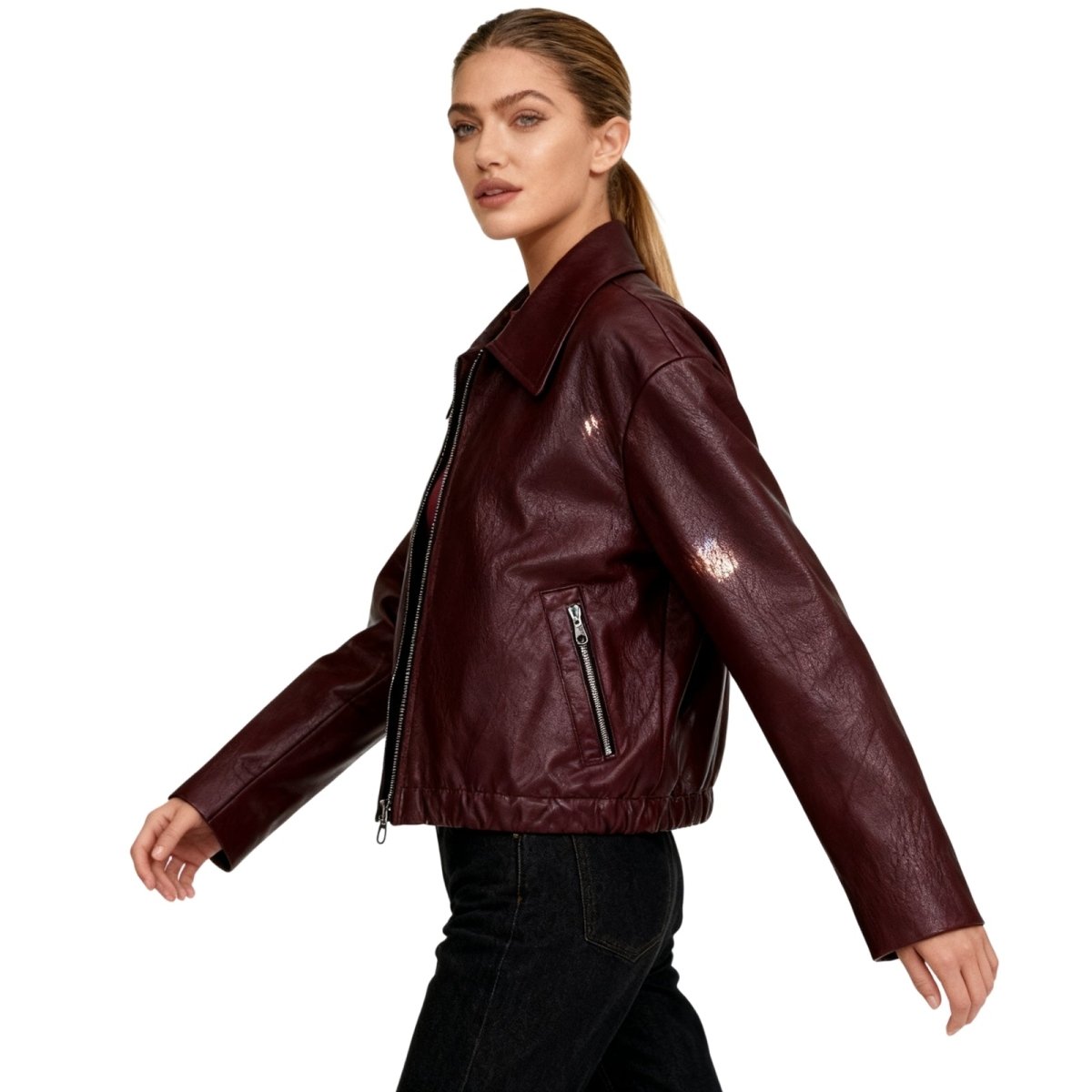 Women's Oversized Leather Jacket Curated Editorial Design Relaxed Fit Casual