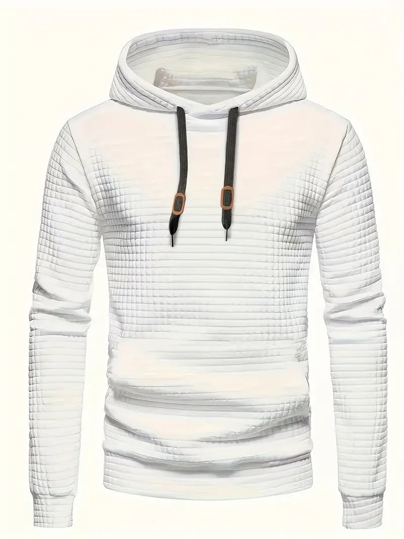 Men's Casual Waffle-Knit Hoodie Long Sleeve Relaxed Fit Everyday Wear