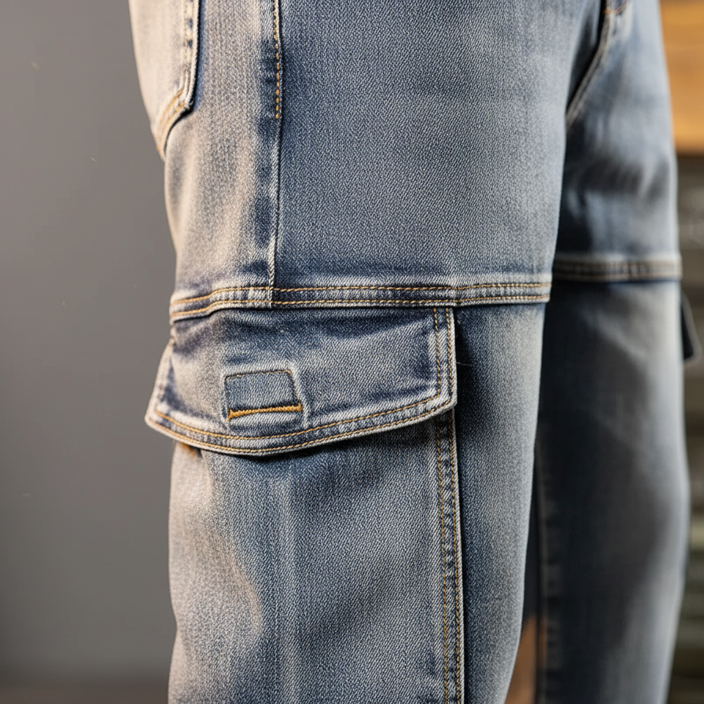 Men's Cargo Fit Utility Jeans Relaxed Style Versatile Everyday Wear