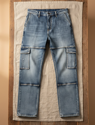Men's Cargo Fit Utility Jeans Relaxed Style Versatile Everyday Wear