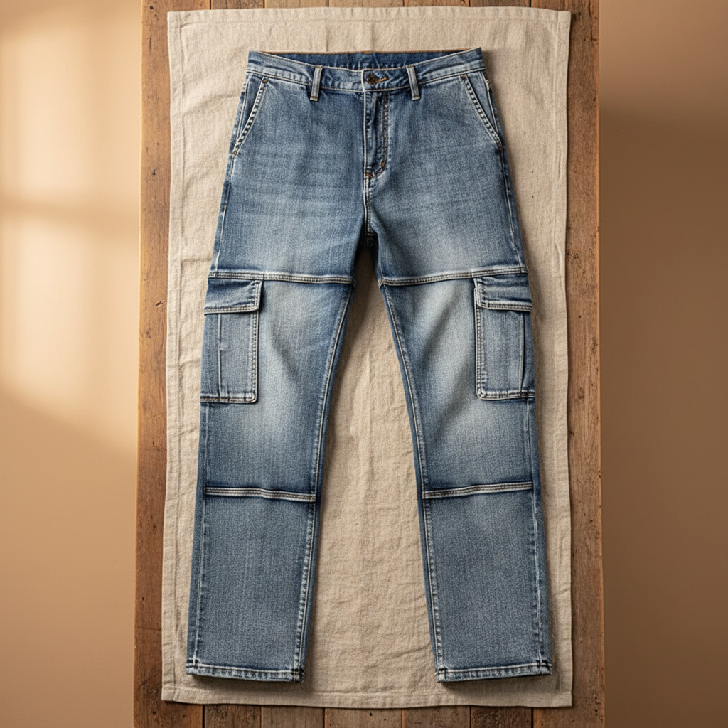 Men's Cargo Fit Utility Jeans Relaxed Style Versatile Everyday Wear